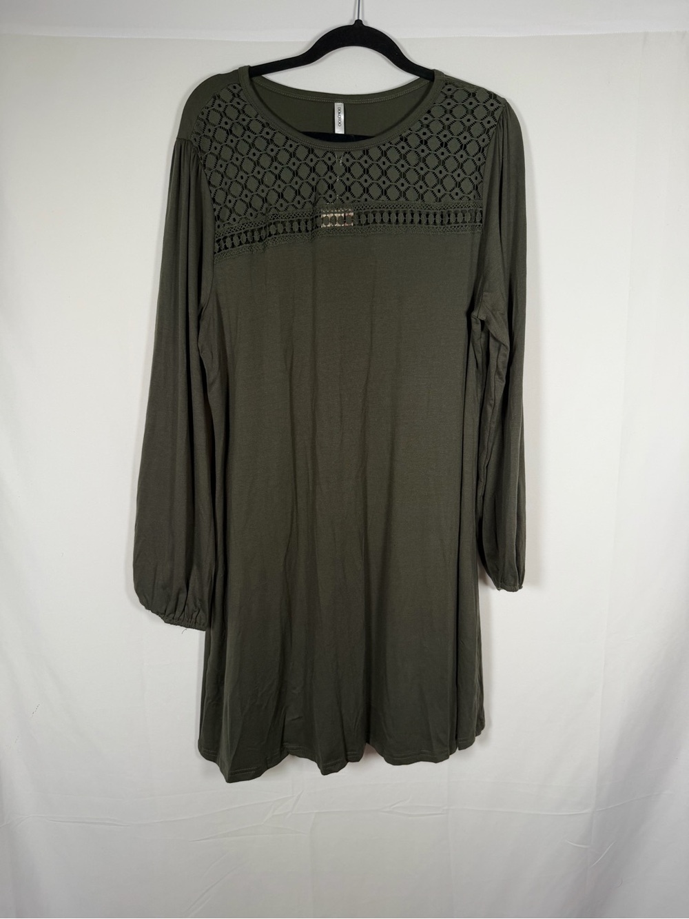 NWT Olive Green Long Sleeve Lace-Yoke Knit Dress